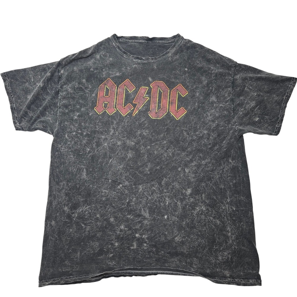 ACDC Shirt Mens XL 2XL Acid Wash Gray Black Rock Band Graphic Tee Oversized